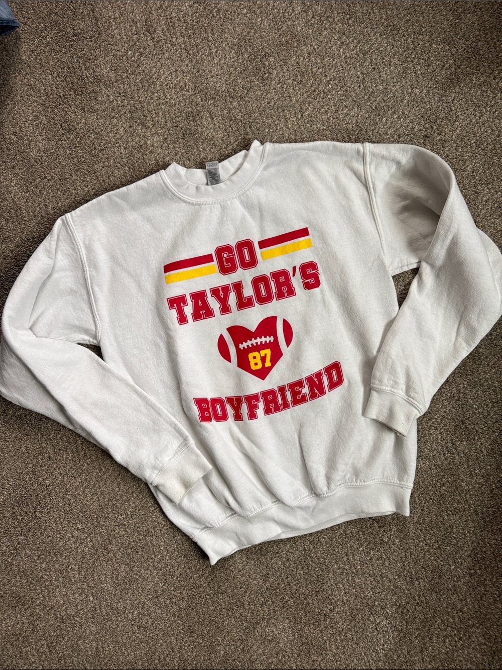 White "Go Taylor's Boyfriend" Graphic Crewneck Sweatshirt